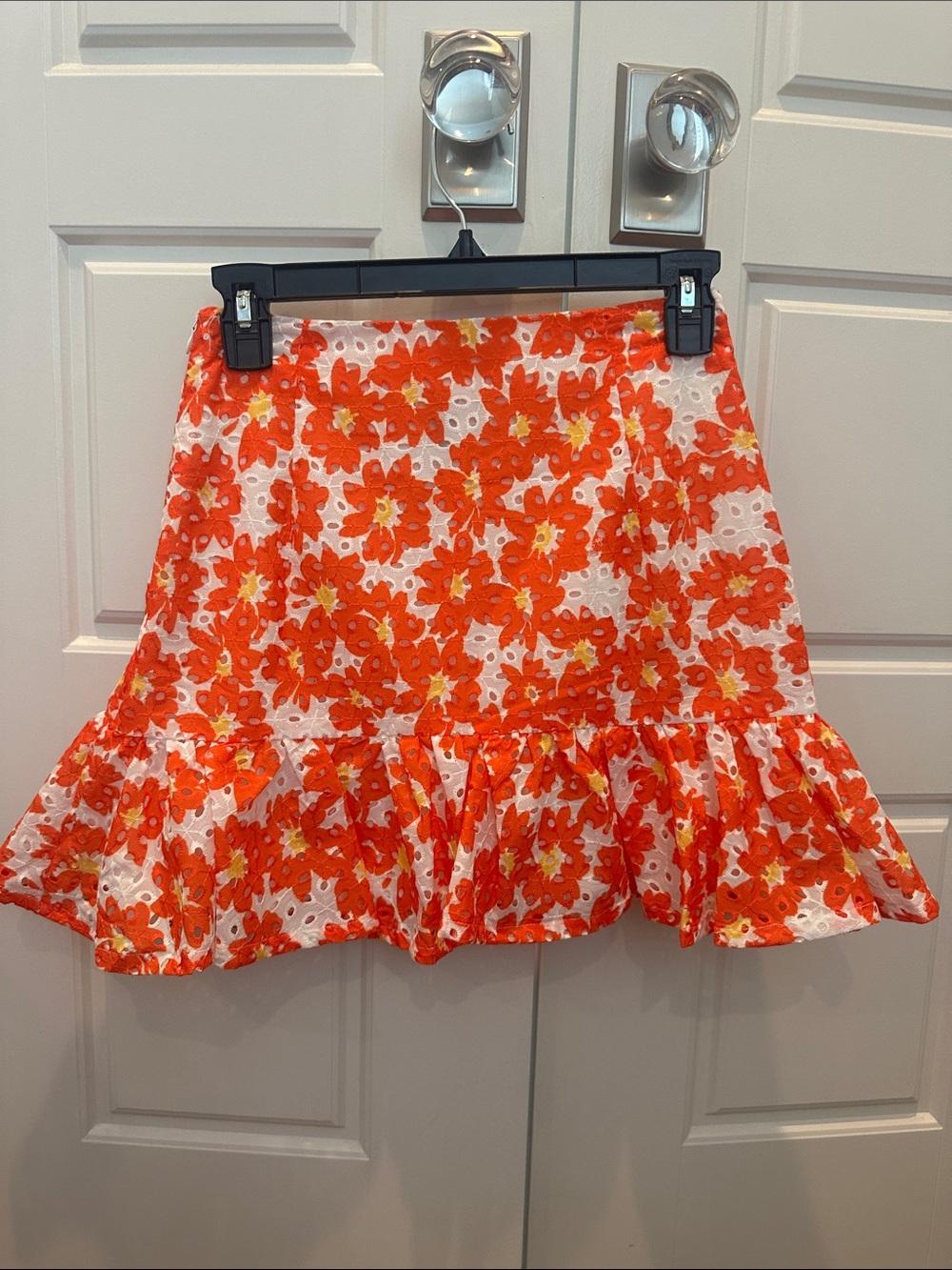 Floral Eyelet Ruffle Mini Skirt - Orange